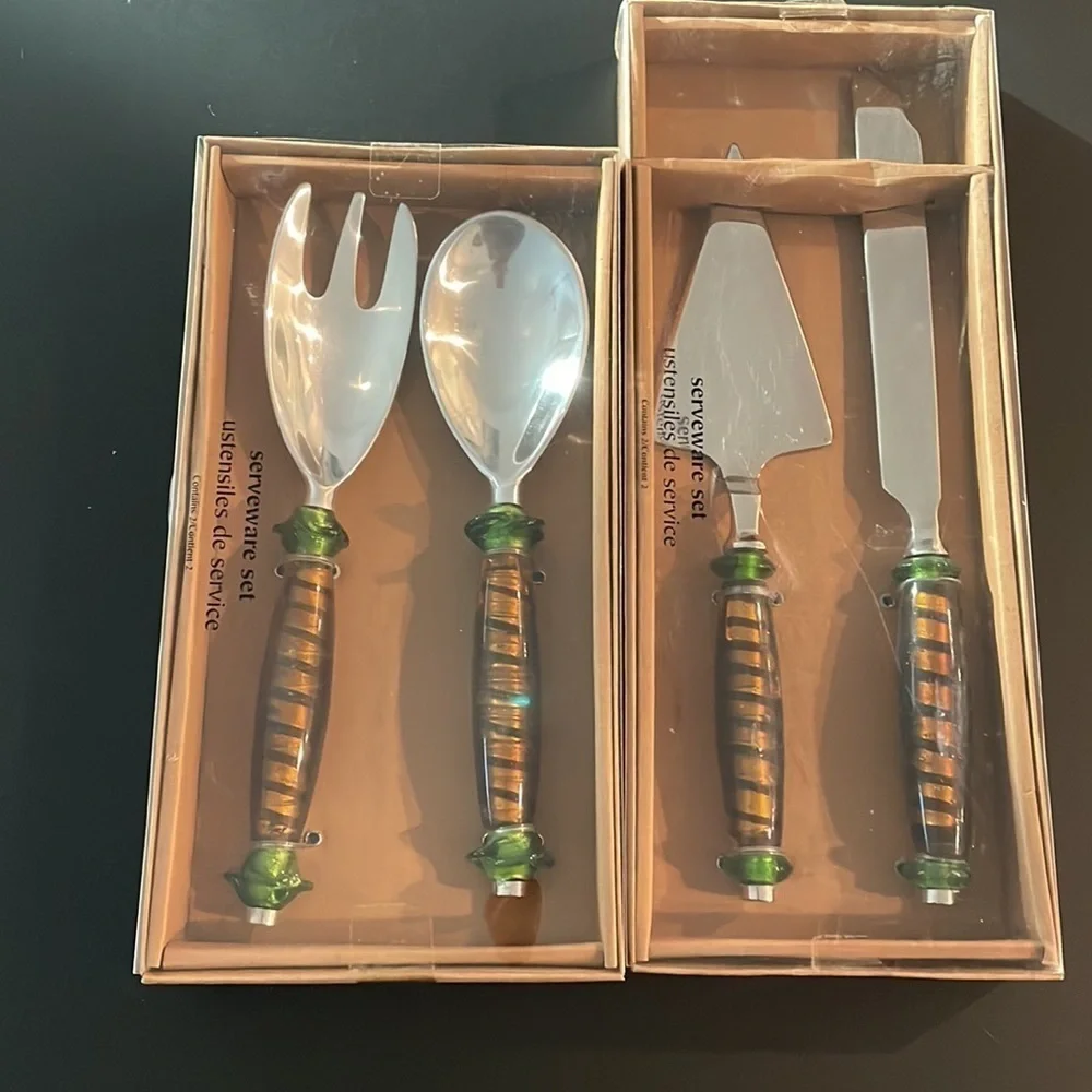 Pier 1 Tableware Set Silver Salad Servers Cake Servers Decorative Handles